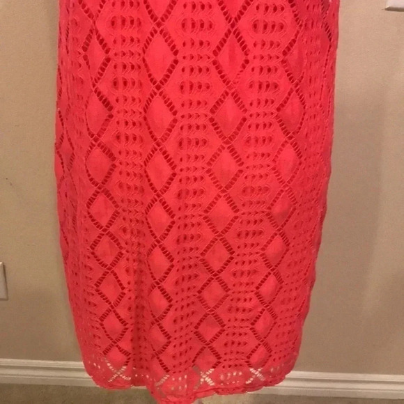 As U Wish Dress Womens Coral Mini Halter Neck Shift Stretch Sheer Lace-Size L - Picture 8 of 11